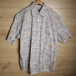 Alan Flusser Short Sleeve Button‎ Up Shirt Mens XL Paisley Print 100% Cotton